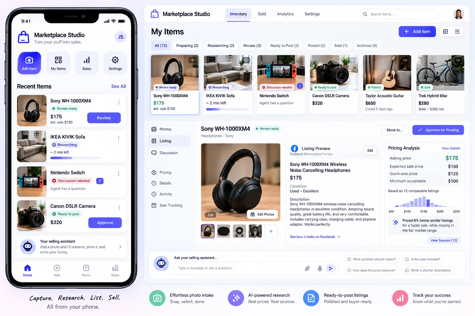 Marketplace Studio on mobile and desktop